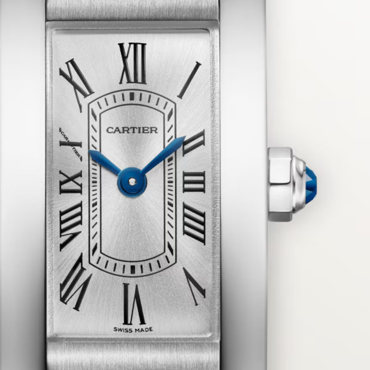 Cartier Tank Americaine Mini Steel Shiny Blue Alligator Skin Leather WSTA0116