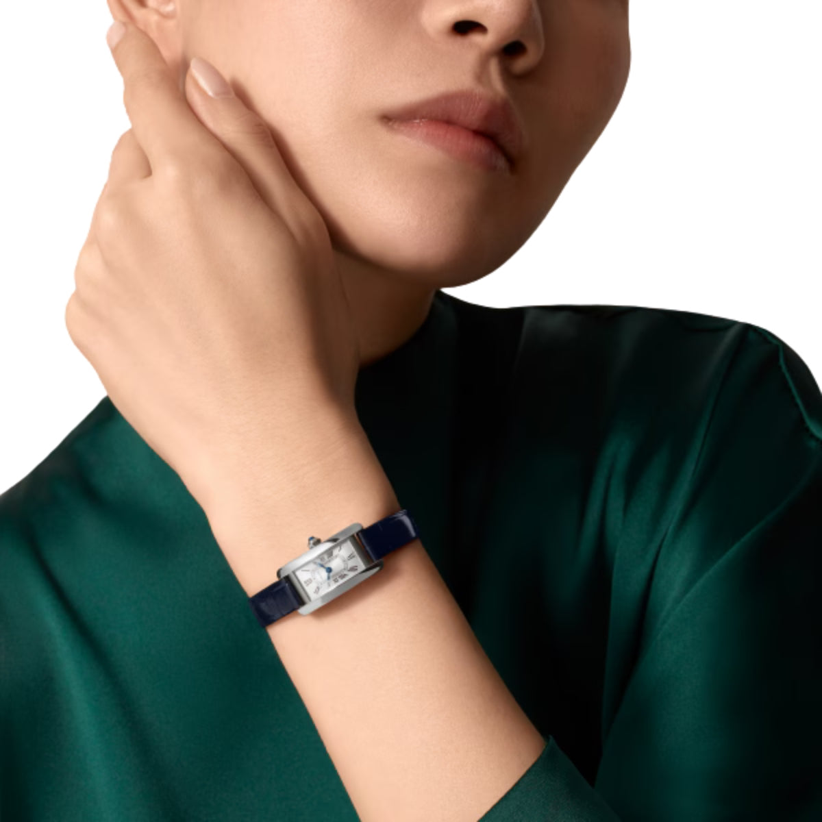 Cartier Tank Americaine Mini Steel Shiny Blue Alligator Skin Leather WSTA0116