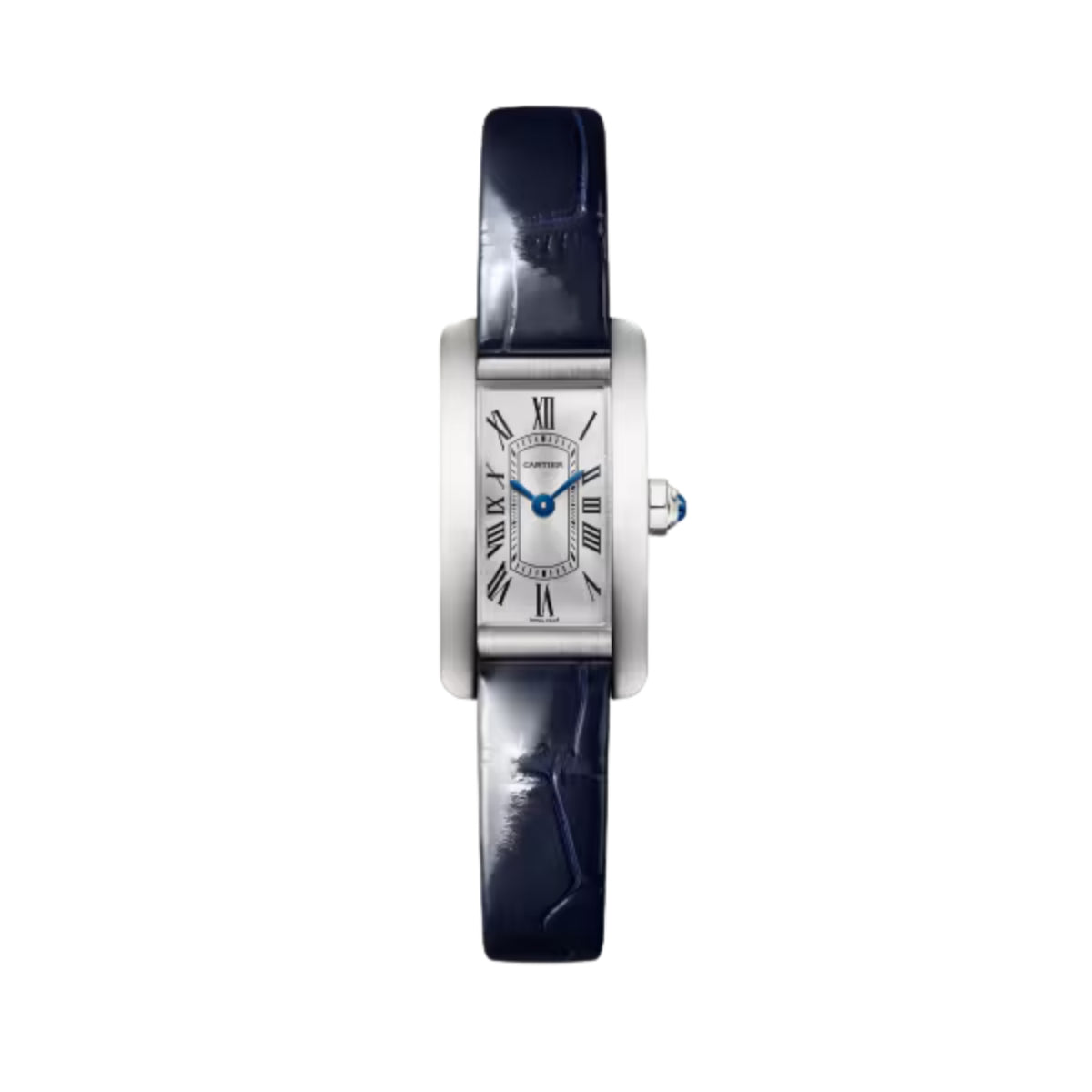 Cartier Tank Americaine Mini Steel Shiny Blue Alligator Skin Leather WSTA0116