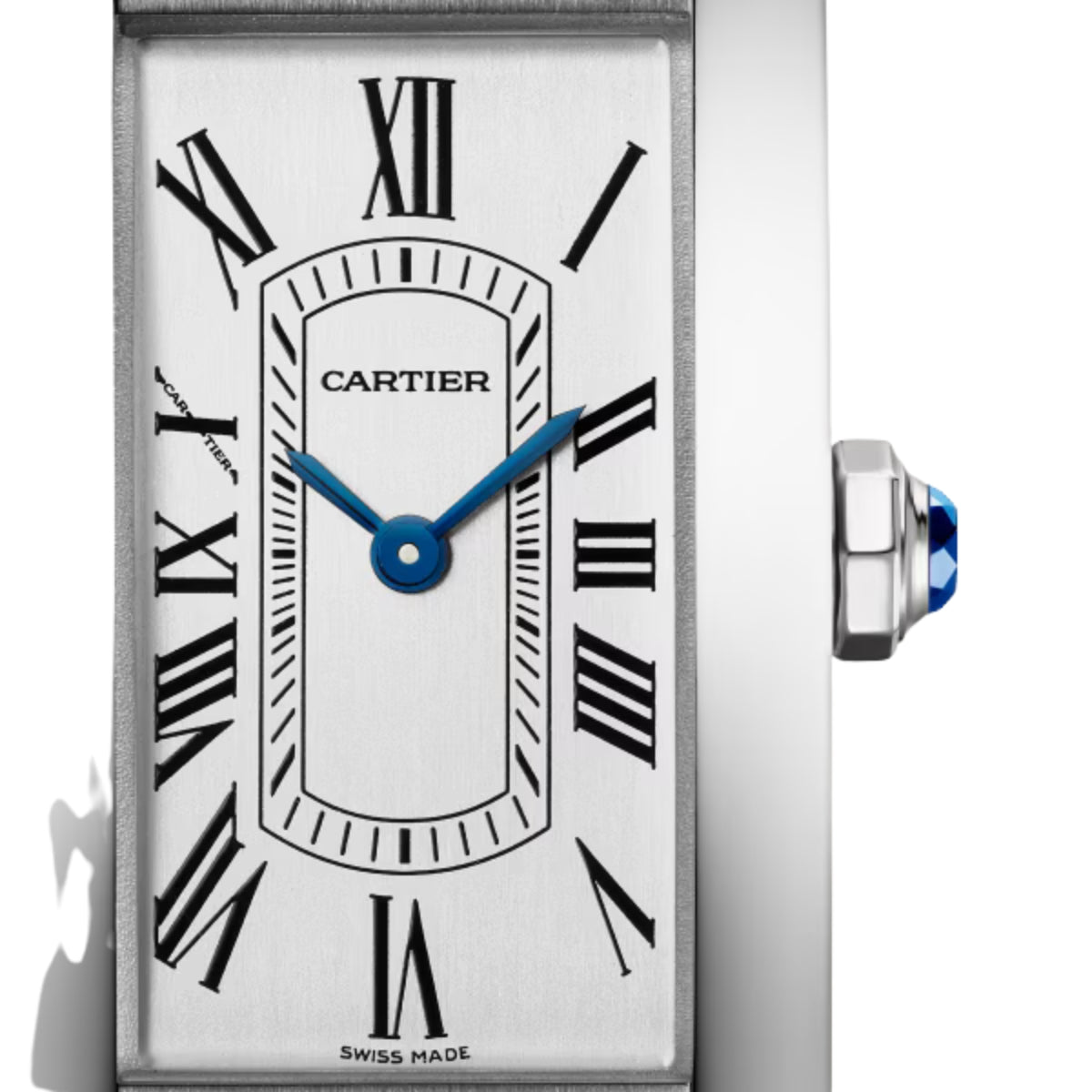 Cartier Tank Americaine Small Steel Shiny Blue Alligator Skin Leather WSTA0117