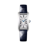 Cartier Tank Americaine Small Steel Shiny Blue Alligator Skin Leather WSTA0117
