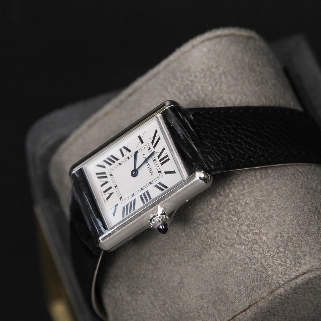 Cartier Tank Must SolarBeat Large Steel Black Calfskin Leather WSTA0120