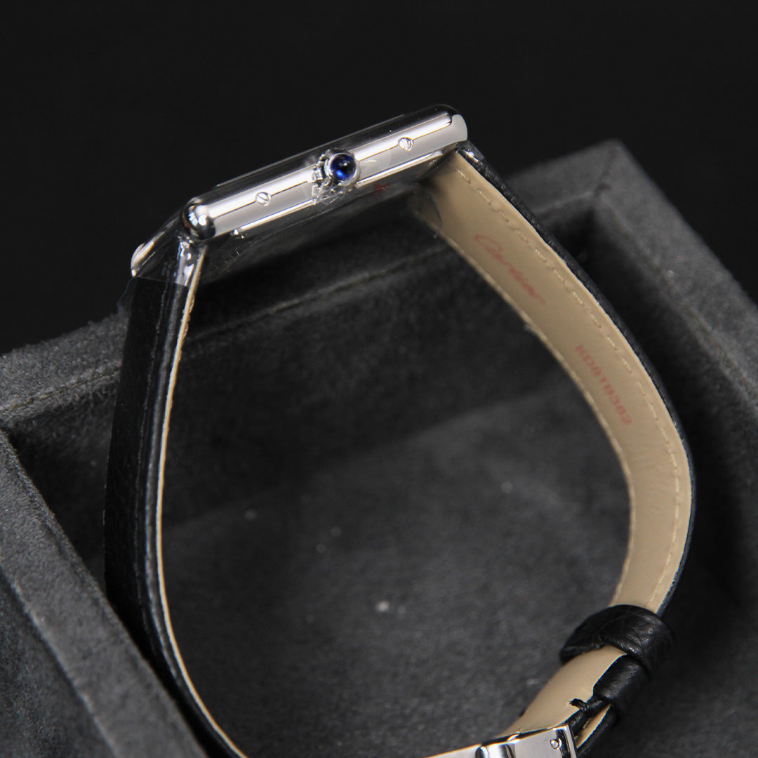 Cartier Tank Must SolarBeat Large Steel Black Calfskin Leather WSTA0120