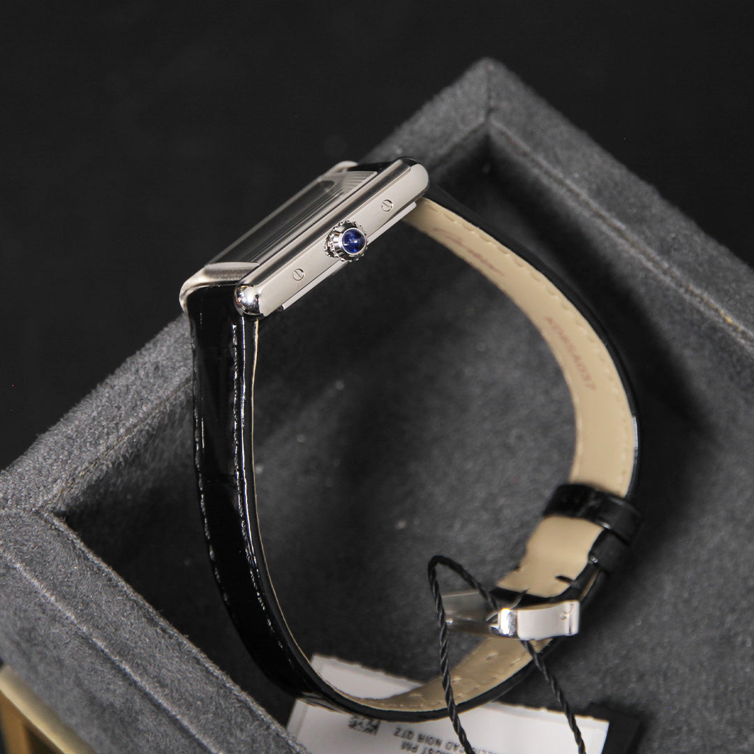 Cartier Tank Must SolarBeat Large Steel Black Calfskin Leather WSTA0120