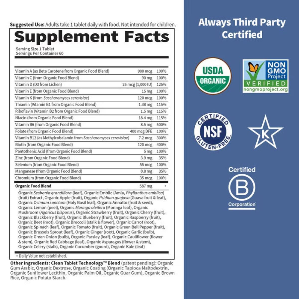 Garden Of Life Once Daily Whole Food Multivitamin For Men Stable 60 Tablets