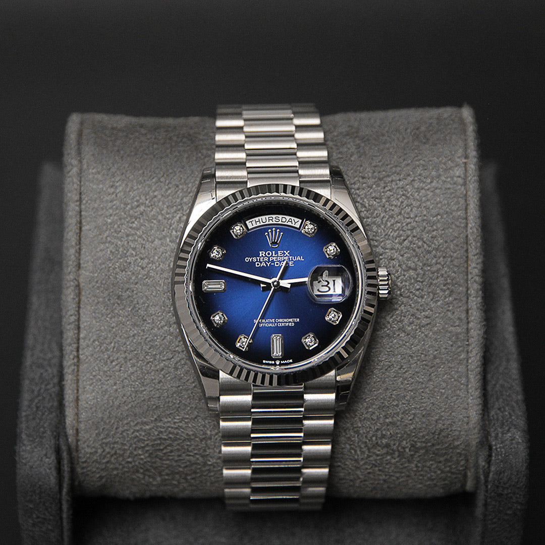 Daydate 36 WG Blue Ombré Baguette Dial 128239A