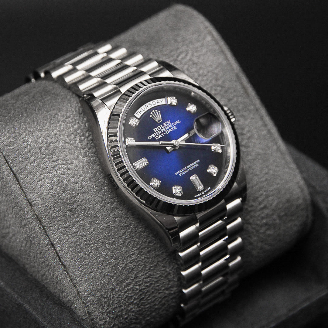 Daydate 36 WG Blue Ombré Baguette Dial 128239A