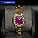 Patek Philippe Nautilus 32 Ladies RG Lacquered Purple Dial Diamond Bezel 7010/1R-013