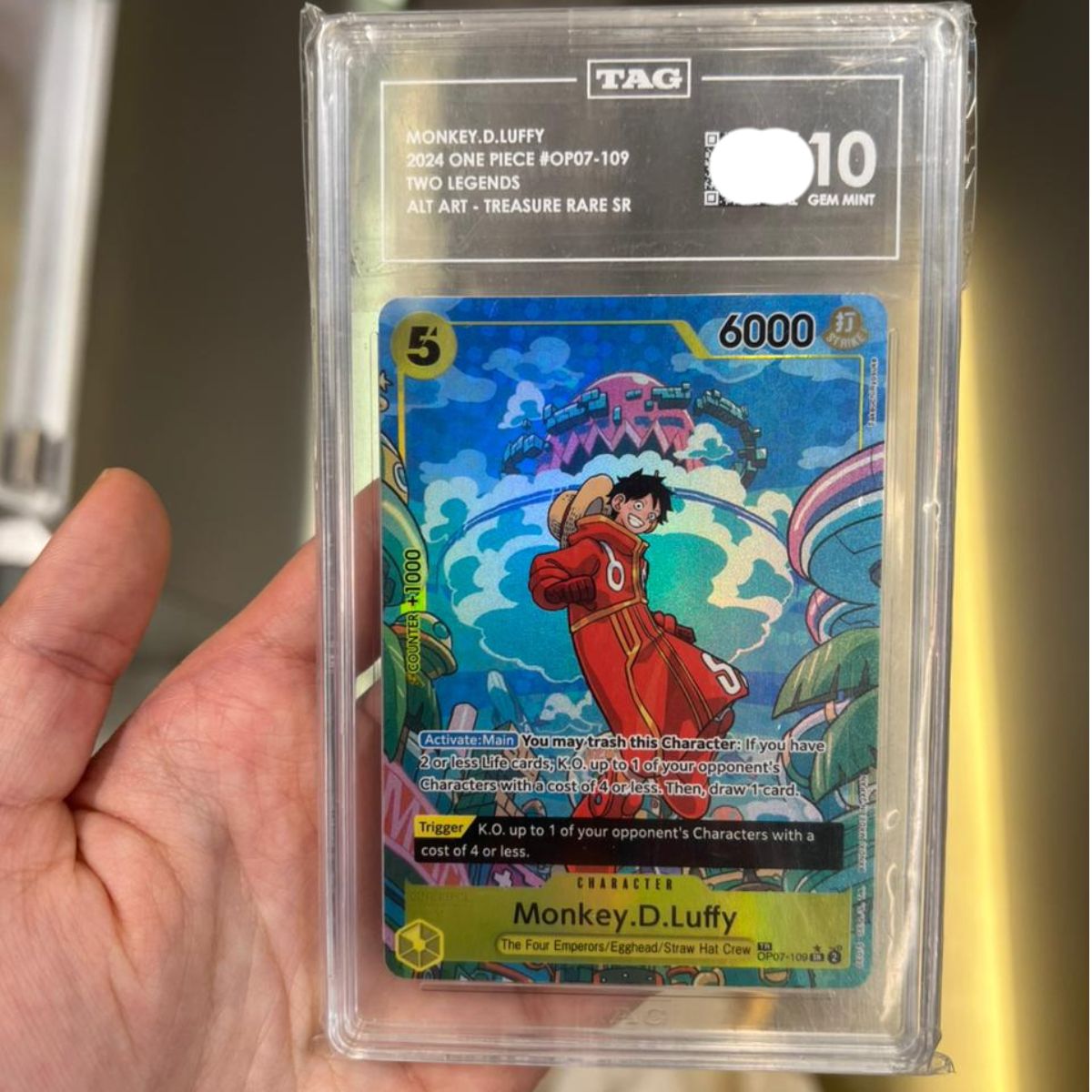 One Piece Card Tag Gem Mint 10 Monkey.D.Luffy Treasure Rare OP07-109 English